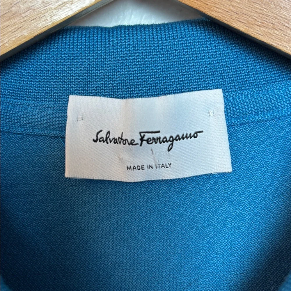 Salvatore Ferragamo Men's Large Zip-Up‎ Polo Shirt Blue Designer